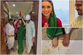 hansika-motwani-shines-in-green-sari-during-her-griha-pravesh