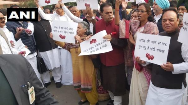 Chidambaram protest in Parliament premises over onion prices