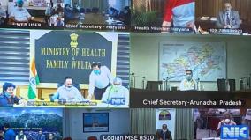 harsh-vardhan-and-mos-health-and-family-welfare-ashwini-choubey-hold-a-meeting-via-video-conferencing-with-state-health-ministers