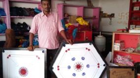 singampunari-sports-shop-owner-makes-hexagonal-carom-board