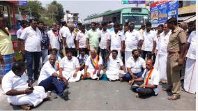 polling-officer-working-in-support-of-dmk-candidate-bjp-pmk-road-blockade-in-chennai