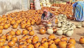 pongal-earthen-pot-prepared-in-poovandi-rise-due-to-shortage-of-soil-and-sand