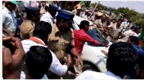 bjp-workers-blockade-sampath-car-in-vriddhachalam-two-injured-including-one-si
