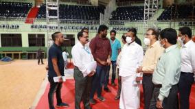 modi-to-arrive-in-chennai-on-26th-minister-inspects-nehru-indoor-stadium