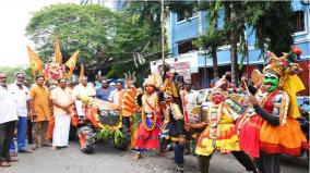 durga-puja-by-vhp-in-puducherry-assembly-speaker-drove-vehicle-in-procession