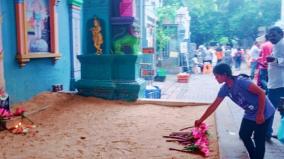 devotees-pay-respect-to-elephant-lakshmi-at-manakula-vinayagar-temple-by-placing-flowers