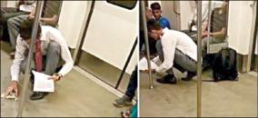 student-who-cleans-up-metro-train-after-spilled-food-on-floor