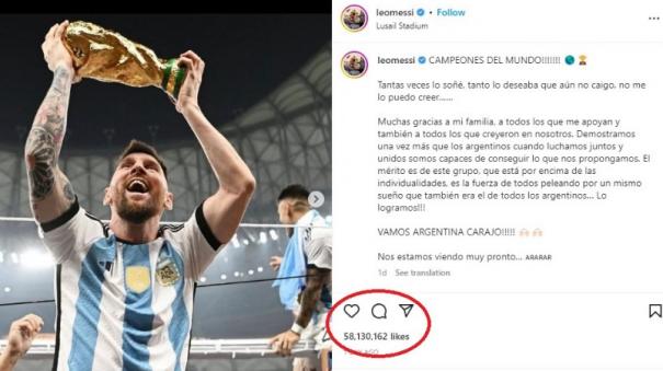 messi excitement pose with world cup gets most likes in insta history