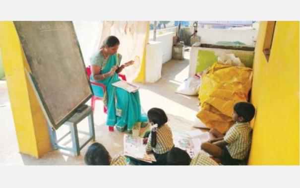 Govt School Classroom on Terrace for 1st and 2nd Class Stand Students near Hosur