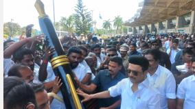 the-dmk-members-presented-a-6-feet-tall-pen-to-chief-minister-stalin