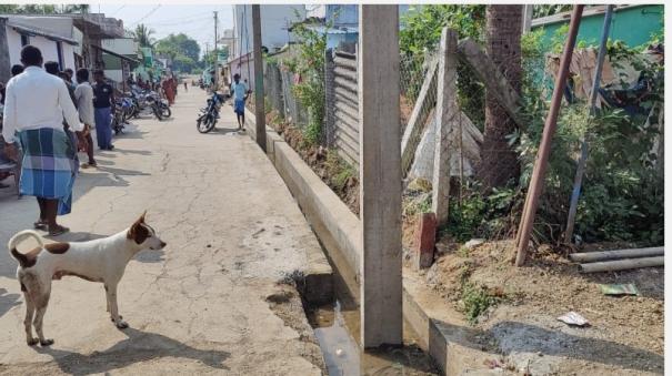 The power board installed an electric pole in the drainage channel near Thitakkudi