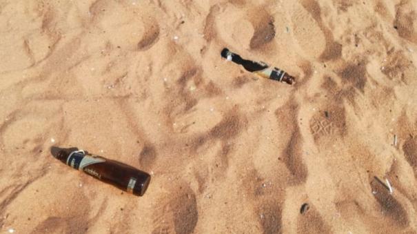 plastic, bottel items still in use on the Marina beach in chennai