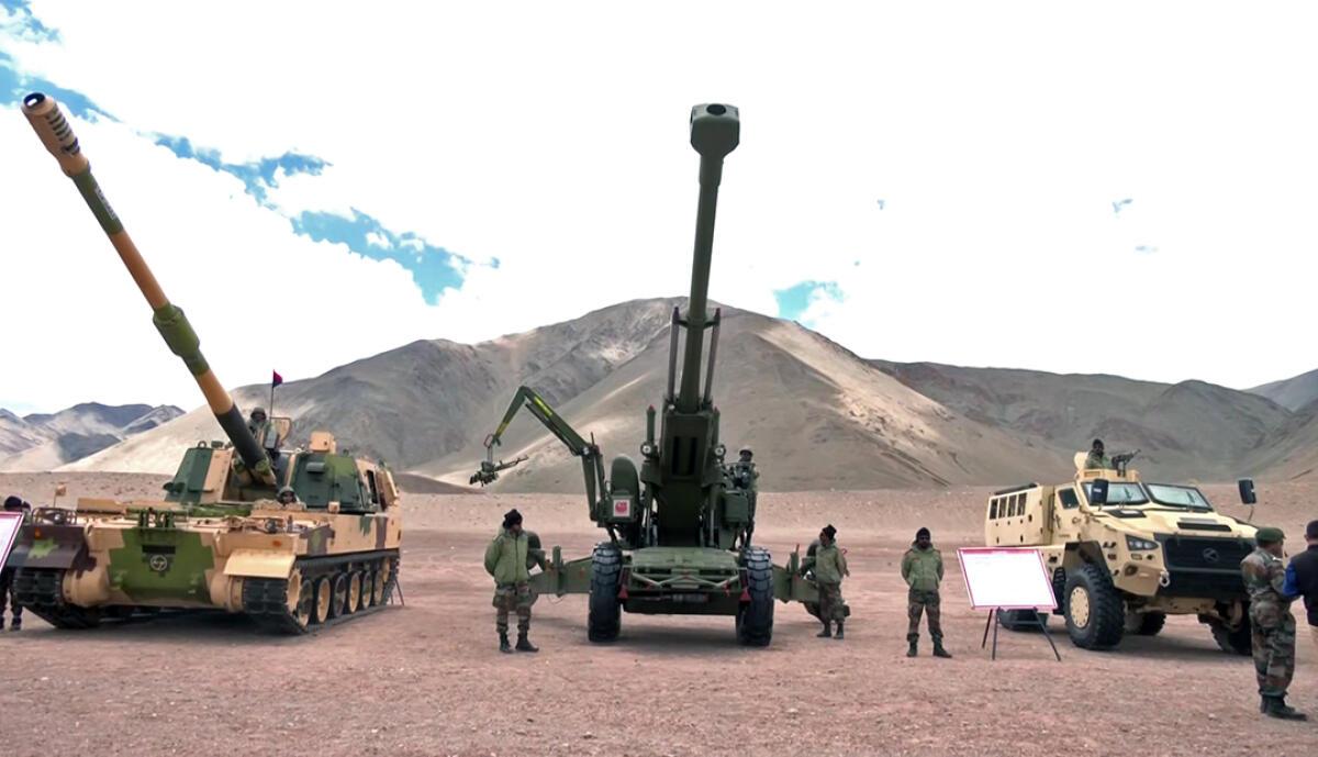 Soldiers training in eastern Ladakh – artillery, armored vehicles massing