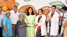 kavery-kalanithi-handed-over-a-cheque-of-rs-60-lakhs-adyar-cancer-institute