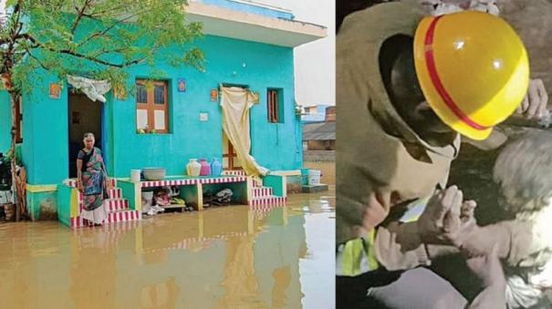 Rainwater Surrounds Residences on Rajapalayam; Old Man Injured on House Collapse on Srivilliputhur