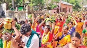 devotees-take-palkudam-and-worship-at-karaikalmedu-renuka-devi-amman-temple