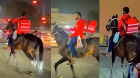 fuel-shortage-hyderabad-due-to-truck-drivers-strike-man-delivers-food-on-horse