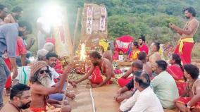 special-velvi-pooja-to-ravana-on-top-of-hill-near-kodai-road-sivanadiyars-participate