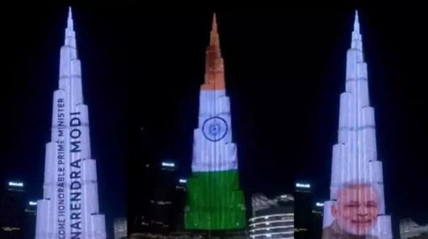 Guest of Honor of Republic of India lights up Burj Khalifa PM speech in Dubai