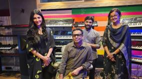 kiruthiga-udhayanidh-movie-kadhalikka-neramillai-first-song-recording