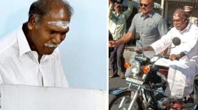 12-75-percent-polling-on-puducherry-as-of-10-am-cm-rangasamy-came-and-cast-his-vote-on-two-wheeler