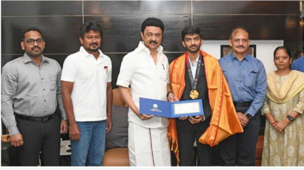 CM Stalin awarded Rs 75 lakh to Gukesh who won the Candidates Chess Series