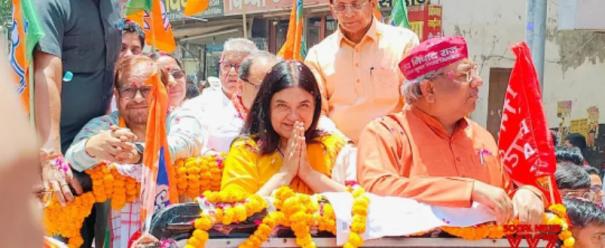 Menaka files nomination for Sultanpur constituency: BJP leaders stay away from procession