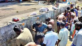 devotees-were-disappointed-as-they-could-not-take-a-holy-dip-on-hanuman-theertha-river-due-to-lack-of-water