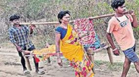relatives-carried-pregnant-woman-using-cot-to-hospital-andhra-no-road