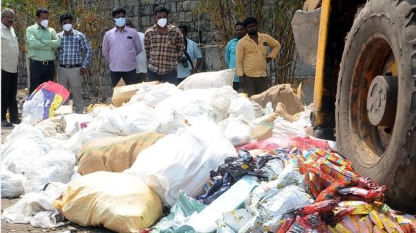 Destruction of 8.3 tonnes of gutka and tobacco products at Kodunkaiyur landfill