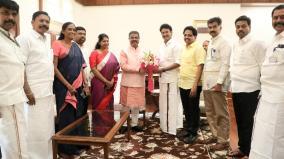 anbil-mahesh-and-mps-meeting-with-union-minister-to-request-release-of-funds