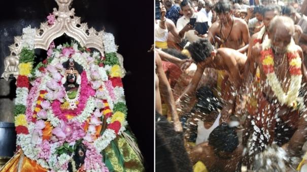 Karur | Cracking of coconuts on the heads of devotees at Metu Mahadanapuram Srimakalakshmi Amman Temple