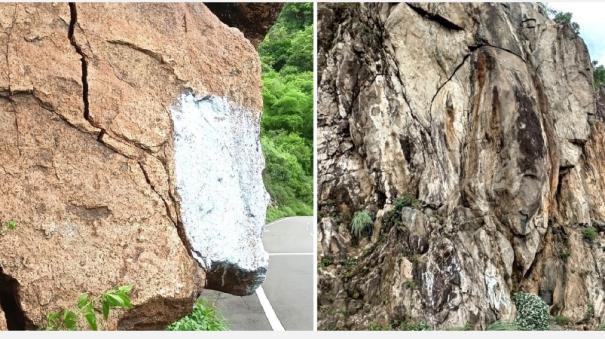 Increase in fissures in Podimetu Hill Road rocks due to widening works