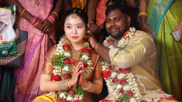 tn man fell in love with Japanese girl married her in Tamil style