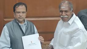 chief-minister-rangaswamy-s-gave-petition-to-union-home-secretary-in-puducherry