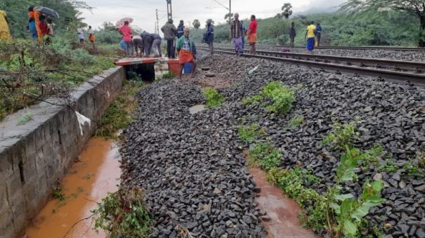 Flood water in Dindigul railway tunnel