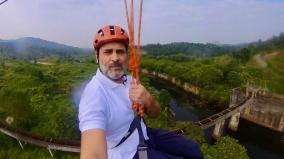 rahul-gandhi-tries-kerala-longest-zipline-in-wayanad-to-boost-tourism