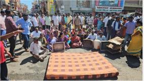 mla-protesting-with-rain-damaged-goods-in-puducherry