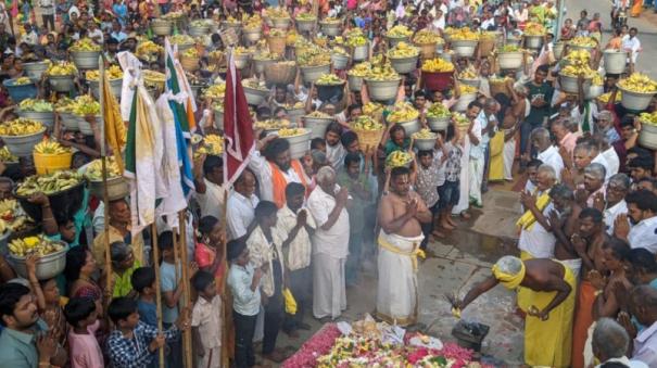 Traditional banana offering festival near Batalagundu: devotees worship