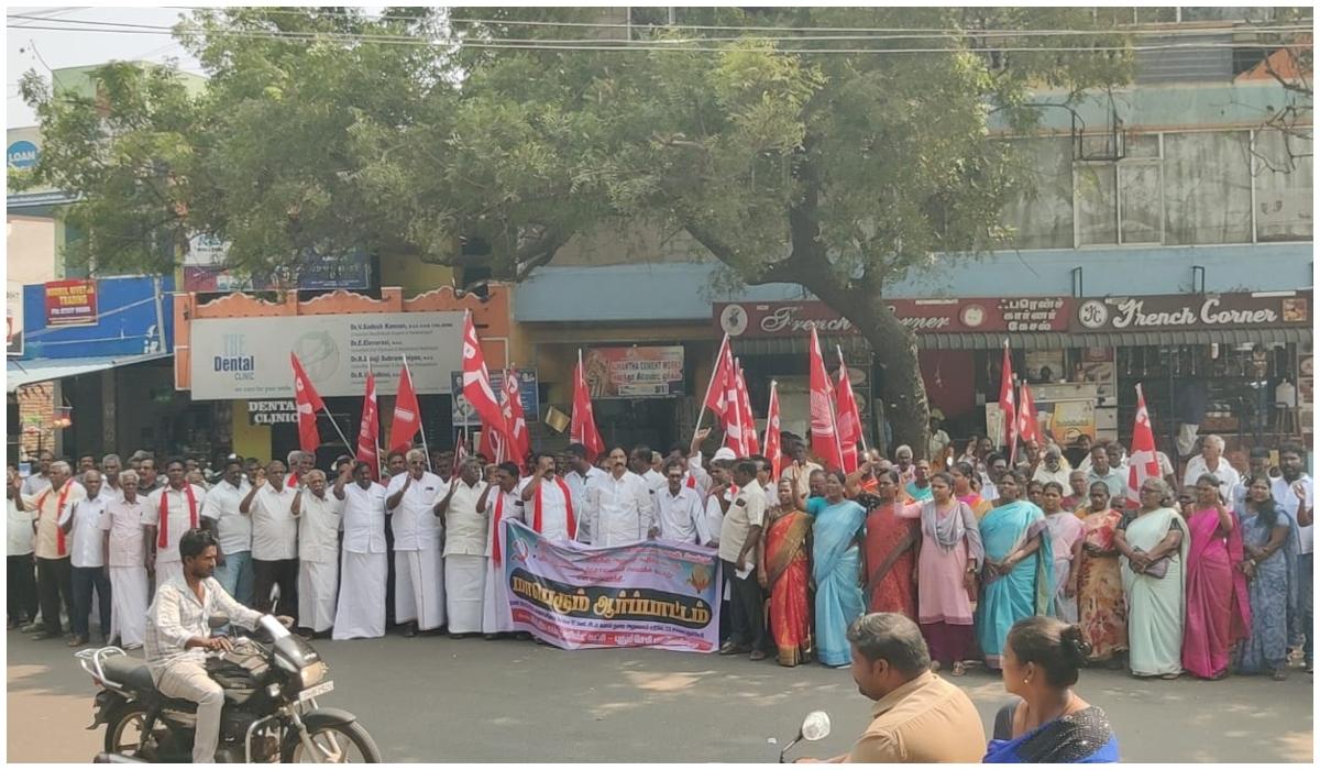 புதுச்சேரியில்-புதிய-மதுபான-ஆலைகளுக்கான-அனுமதிக்கு-எதிராக-இந்திய-கம்யூ.-போராட்டம்