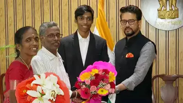 central-minister-anurag-thakur-meet-praggnanandhaa