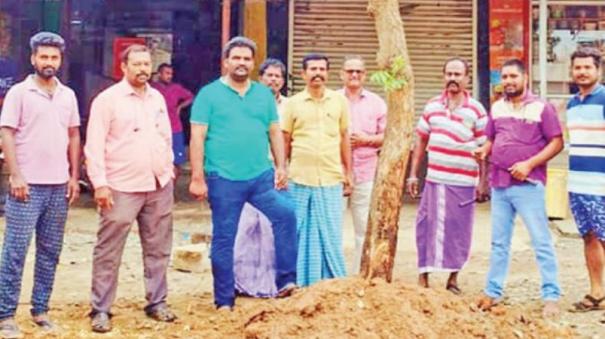 re-planting-neem-tree-that-was-bent-over-due-to-rain-on-karaikudi