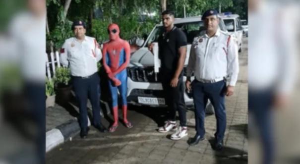 spiderman-arrested-again-in-delhi-this-time-for-riding-on-scorpio-bonnet