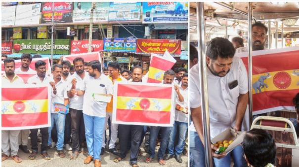 tamilaga-vettri-kazhagam-flag-was-introduced-the-party-celebrated-by-offering-sweets-in-palani