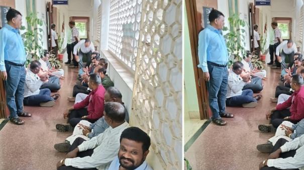 kamaraj-university-professors-protest-on-registrar-room-demanding-salary