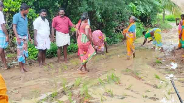 sapling-protest-for-construction-of-tarred-road-near-kurinjipadi