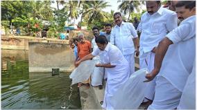 ஆரியப்படைவீடு கிராம குளத்தில் வளர்ப்புக்காக மீன்குஞ்சுகள் விட்ட எம்எல்ஏ 