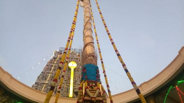 kanda-sashti-festival-begins-with-flag-hoisting-at-tiruporur-kandaswamy-temple