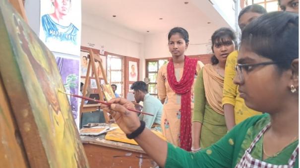 students-of-puducherry-college-brought-before-their-eyes-the-rock-paintings-drawn-in-the-stone-age