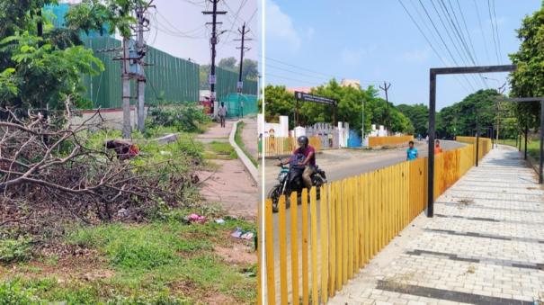 is-it-right-to-construct-a-footpath-on-madurai-racecourse-road-without-removing-electric-poles